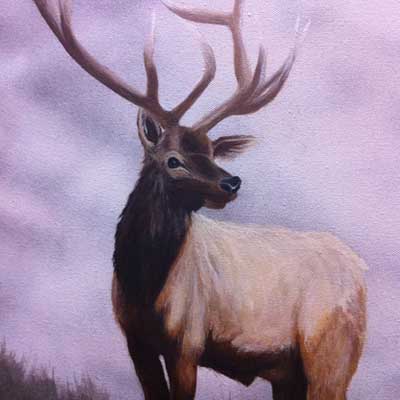 A spray paint and acrylic painting of an elk